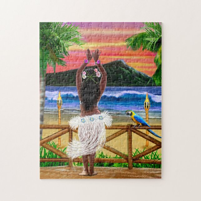 Hawaiiansk solnedgång hula dansare pussel (Vertikal)