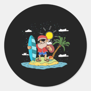 Hawaiiansk sommar cool jultomte surfing jul runt klistermärke