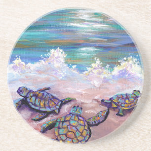 Hawaiiansk strand med Baby Sea Turtles Underlägg