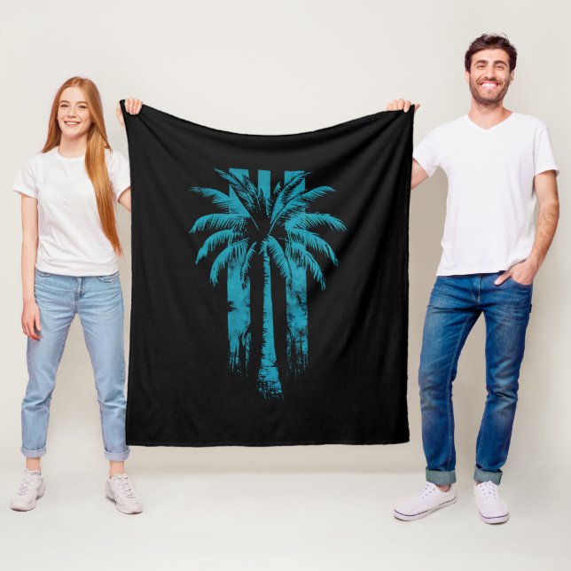 Hawaiiansk strand sommar tropisk semester palmer fleecefilt (På plats)