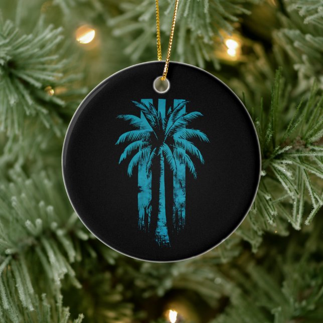 Hawaiiansk strand sommar tropisk semester palmer julgransprydnad keramik (Träd)