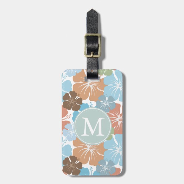 Hawaiiansk Tropical Hibiscus Flowers Monogram Bagagebricka (Vertikal Framsida)