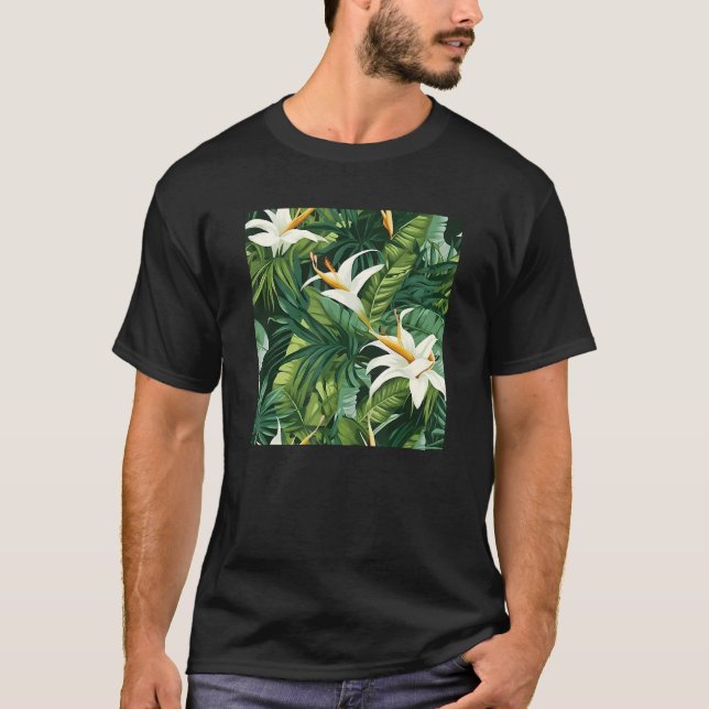 Hawaiiansk tropisk blomma blad mönster strand seme t shirt (Framsida)