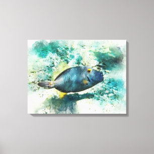 Hawaiiansk tropisk fiskvattenfärg Hawaii Filefish Canvastryck