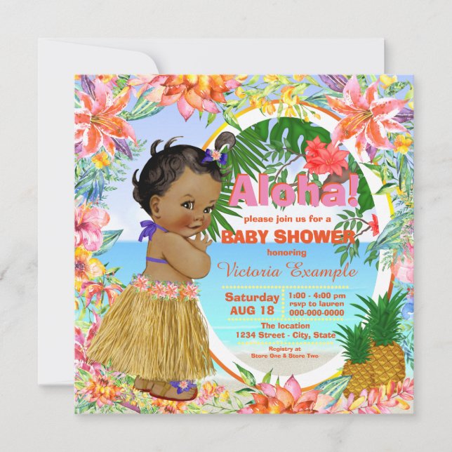 Hawaiiansk Tropisk Luau Baby Shower Inbjudningar (Framsida)