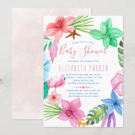 Hawaiiansk tropisk rosa blomsterkrans baby shower inbjudningar