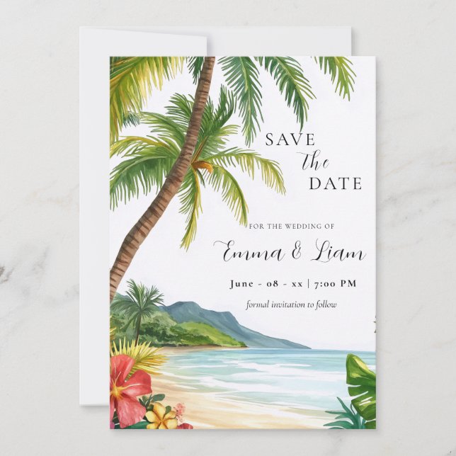 Hawaiiansk tropisk Save The Date-inbjudan Inbjudningar (Framsida)