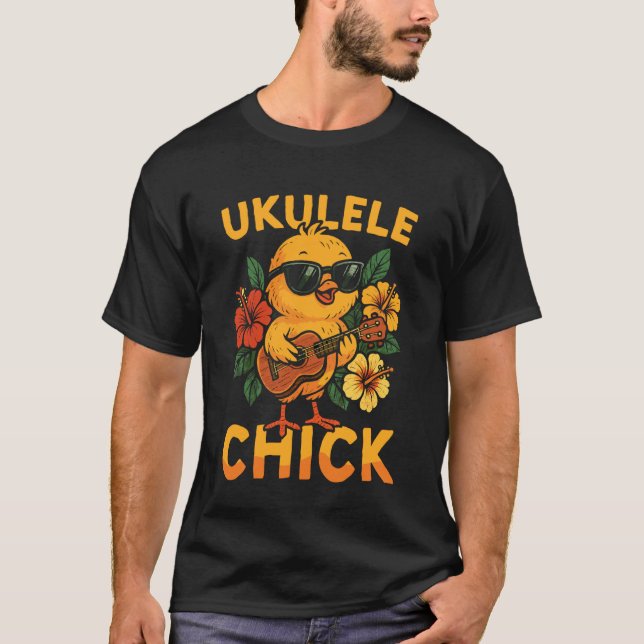 Hawaiiansk Ukulele Uke Kyckling Ukulele Chick T Shirt (Framsida)