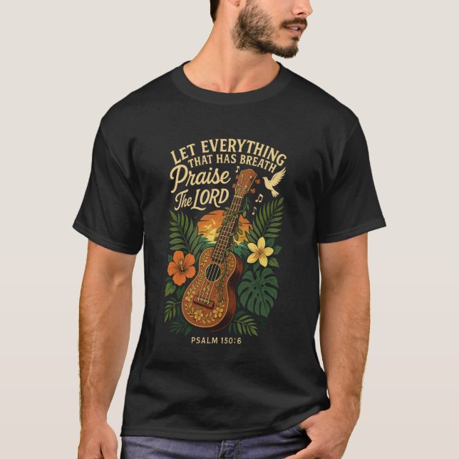 Hawaiiansk Ukulele Uke Låt Allt Som Har Andedräkt T Shirt (Framsida)