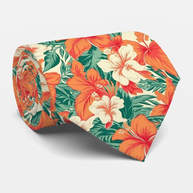 Hawaiiansk vibb tropiska blommor blad mönster 2 slips (Rullad)