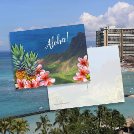 Hawaiianska Aloha-blommor Ananas och berg Vykort