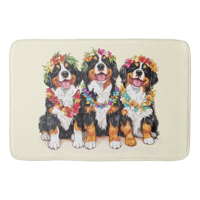 Hawaiianska Bernese Mountain Dogs Blomsterkrans Badrumsmatta (Framsidan)