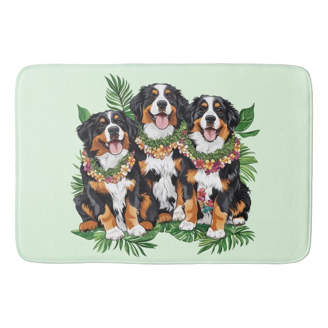 Hawaiianska Bernese Mountain Dogs Blomsterkrans Badrumsmatta (Framsidan)