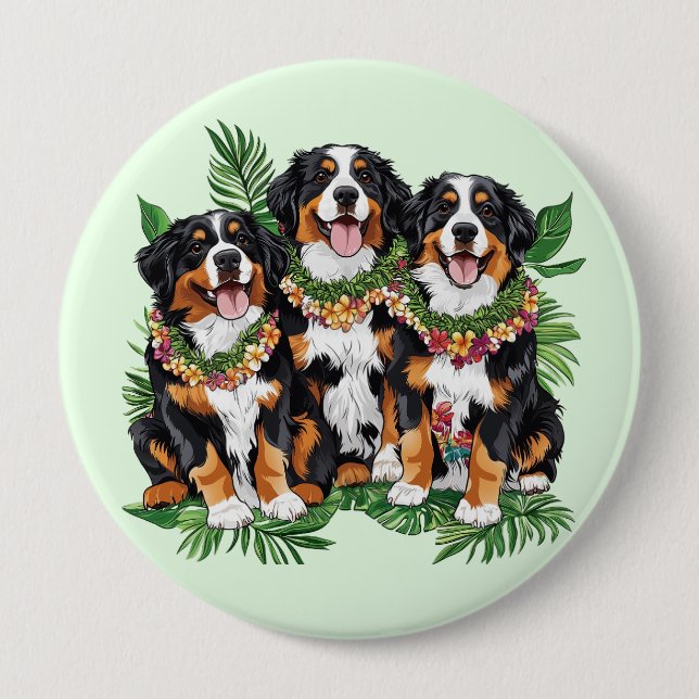 Hawaiianska Bernese Mountain Dogs Blomsterkrans Knapp (Framsida)