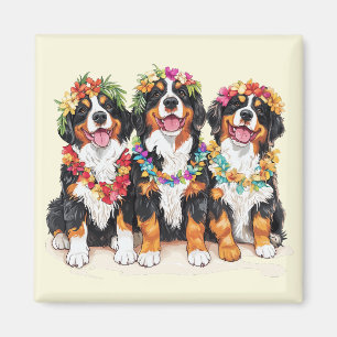 Hawaiianska Bernese Mountain Dogs Blomsterkrans Magnet