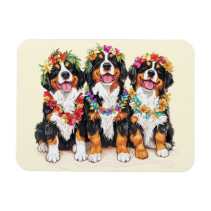 Hawaiianska Bernese Mountain Dogs Blomsterkrans Magnet