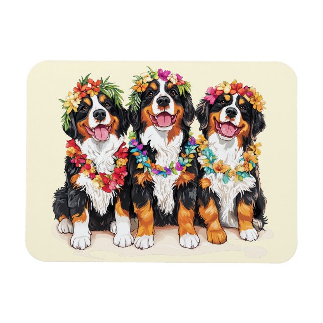 Hawaiianska Bernese Mountain Dogs Blomsterkrans Magnet (Horisontell)