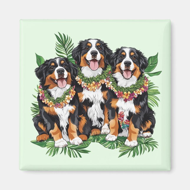 Hawaiianska Bernese Mountain Dogs Blomsterkrans Magnet (Framsidan)
