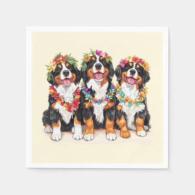 Hawaiianska Bernese Mountain Dogs Blomsterkrans Pappersservett (Framsidan)