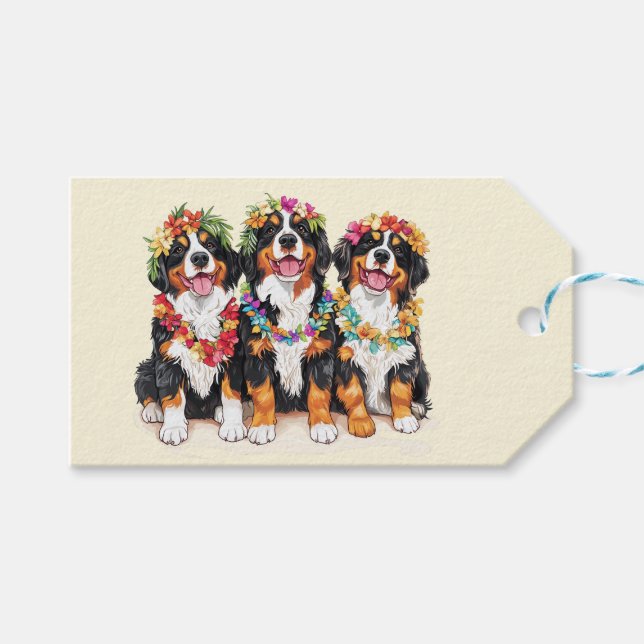 Hawaiianska Bernese Mountain Dogs Blomsterkrans Presentetikett (Framsidan (Horisontell))