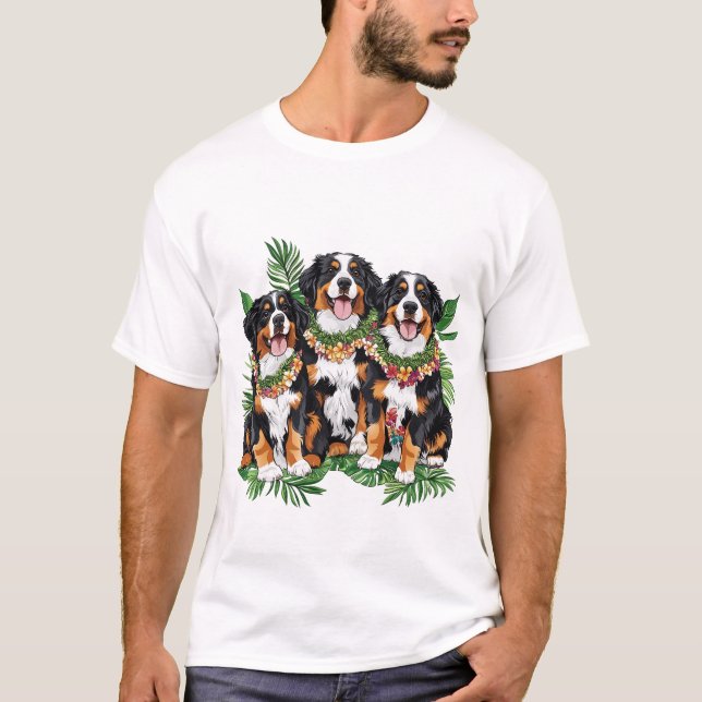 Hawaiianska Bernese Mountain Dogs Blomsterkrans T Shirt (Framsida)
