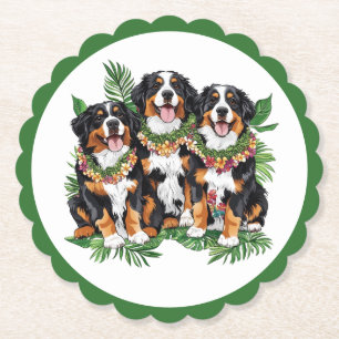 Hawaiianska Bernese Mountain Dogs Blomsterkrans Underlägg Papper