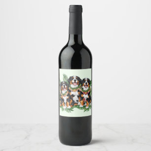 Hawaiianska Bernese Mountain Dogs Blomsterkrans Vinflaska Etikett