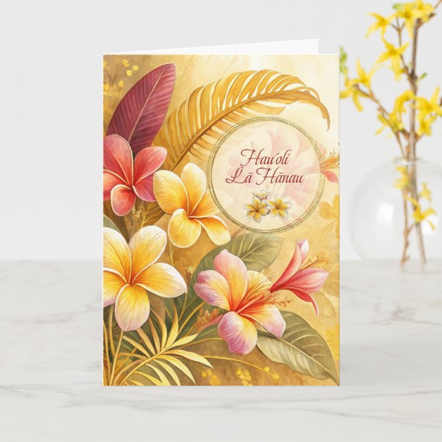 Hawaiianska födelsedagsgul Plumeria-blommor Kort (Gul blomma)