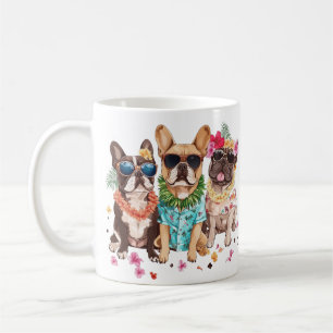 Hawaiianska franska bulldoggar blommig krans kaffemugg