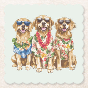 Hawaiianska Golden Retriever Hundar Blomsterkrans Underlägg Papper