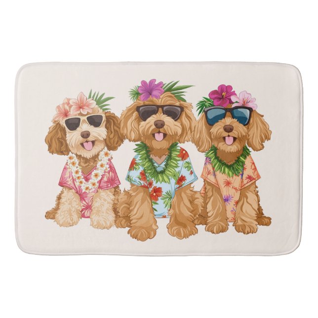 Hawaiianska Goldendoodle Hundar Blomsterkrans Badrumsmatta (Framsidan)
