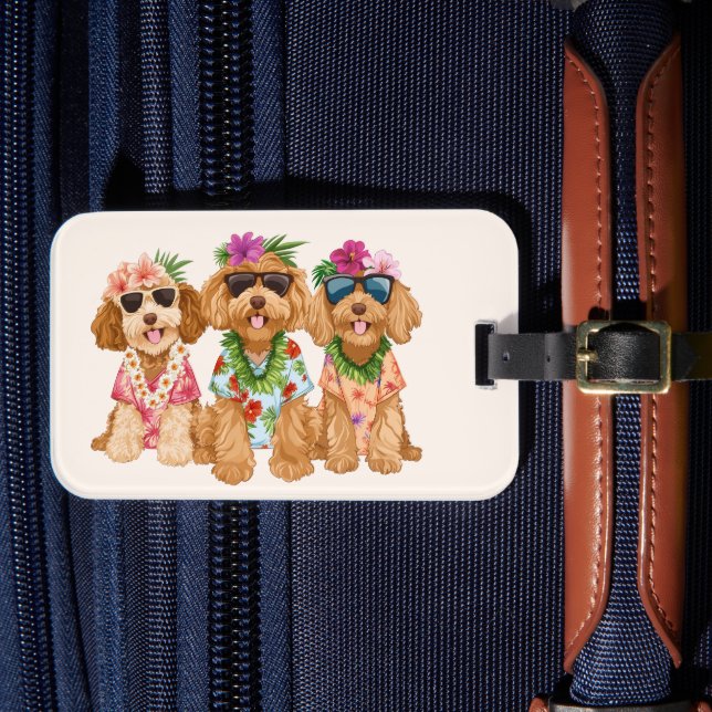 Hawaiianska Goldendoodle Hundar Blomsterkrans Bagagebricka (Framsida Insitu 4)