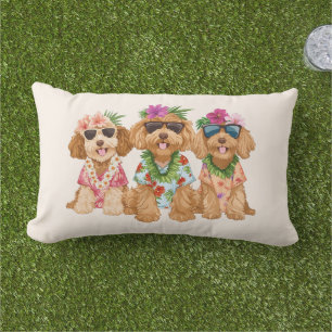 Hawaiianska Goldendoodle Hundar Blomsterkrans Lumbarkudde
