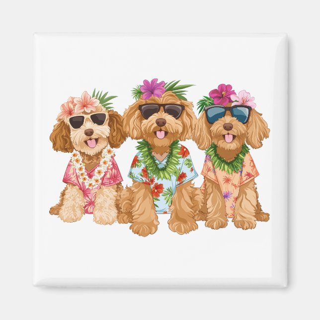 Hawaiianska Goldendoodle Hundar Blomsterkrans Magnet (Framsidan)