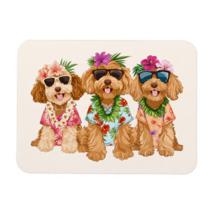 Hawaiianska Goldendoodle Hundar Blomsterkrans Magnet