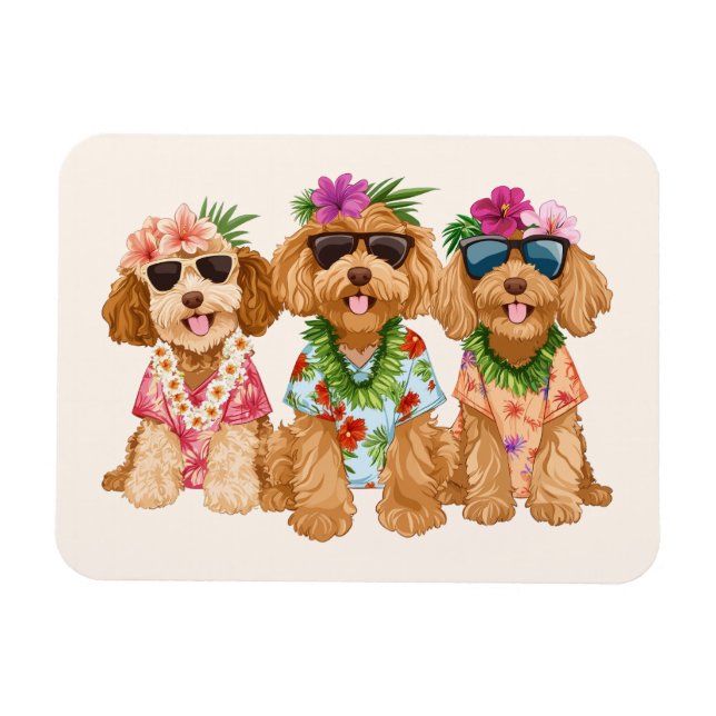 Hawaiianska Goldendoodle Hundar Blomsterkrans Magnet (Horisontell)
