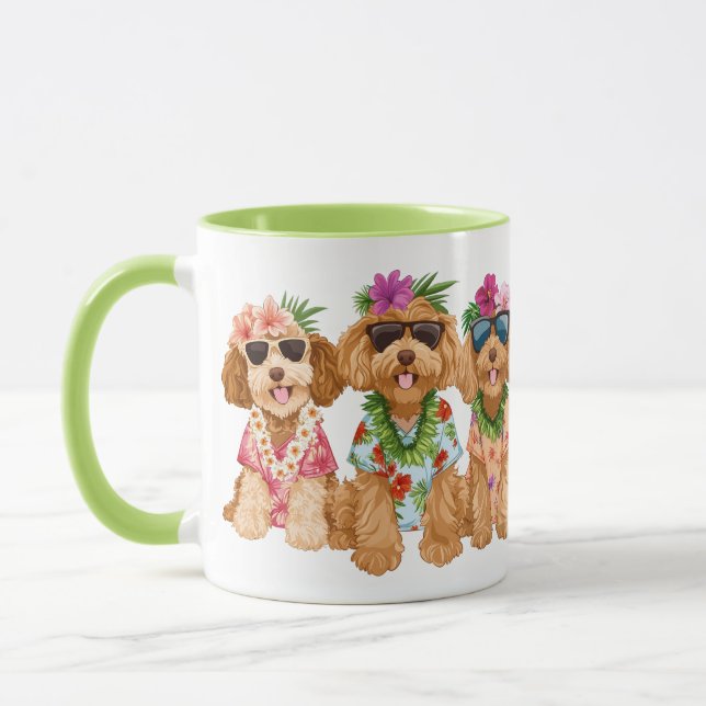 Hawaiianska Goldendoodle Hundar Blomsterkrans Mugg (Vänster)