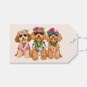 Hawaiianska Goldendoodle Hundar Blomsterkrans Presentetikett
