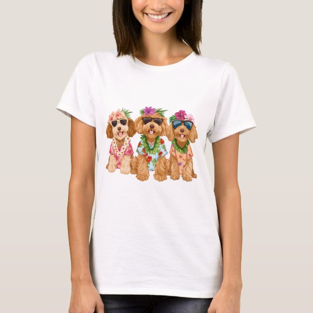 Hawaiianska Goldendoodle Hundar Blomsterkrans T Shirt (Framsida)