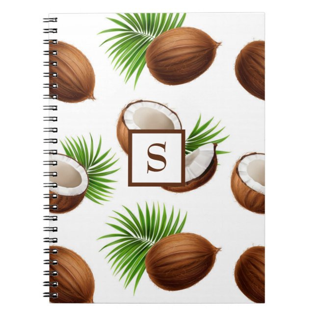 Hawaiianska kokosnötter Monogram Tropisk Anteckningsbok (Framsidan)