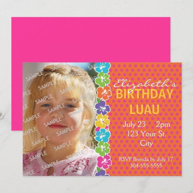 Hawaiianska Luau Party Inbjudningar (Fram/baksida)