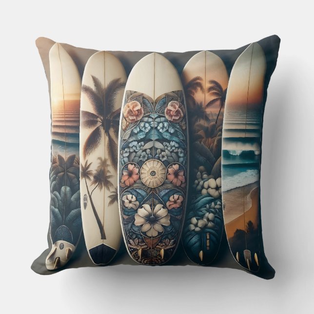 Hawaiianska Målade Surfbrädor Kudde (Framsida)