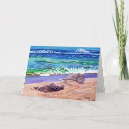 Hawaiianska munkförseglingar på Poipu Beach Greeti Kort