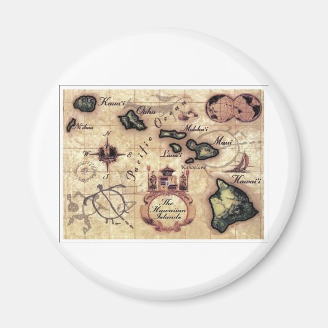 Hawaiianska öarnas vintage, karta magnet (Framsidan)