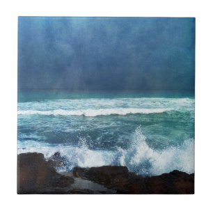 Hawaiianska oceanen Vågar Aqua Teal Blue Surfa La Kakelplatta