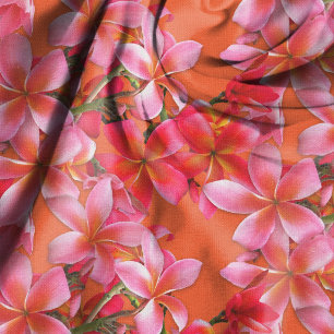 Hawaiianska Plumeria Rosa Blommor på Orange Tyg