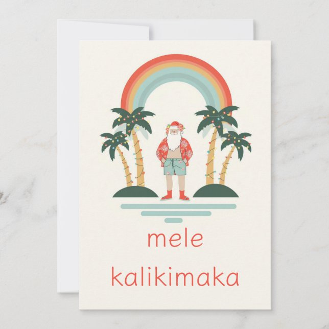 Hawaiianska/Regnbågs/Palm Santa Julkort (Framsida)