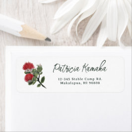 Hawaiianska röda Lehua-blommans returadress Etikett