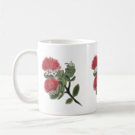 Hawaiianska röda Lehua tropiska blommor vattenfärg Kaffemugg