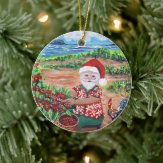 Hawaiianska tomten och kaffe Mele Kalikimaka Julgransprydnad Keramik